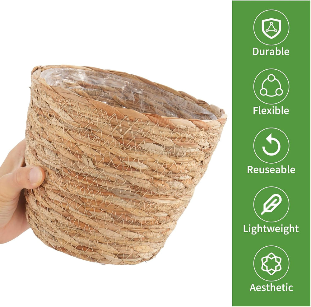 10 PCS Seagrass Plant Baskets with Plastic Liners, Woven Planter Baskets for ...
