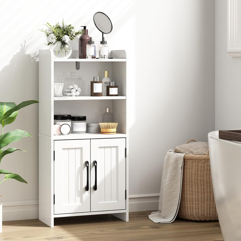 Small Bathroom Storage Cabinet with 2 Doors & Shelf, Line White
