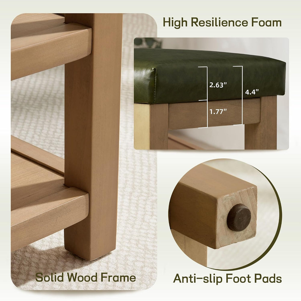Zihanhome Shoe Rack Bench with Leather Cushion, 2 Tier Solid Wood Storage Ben...