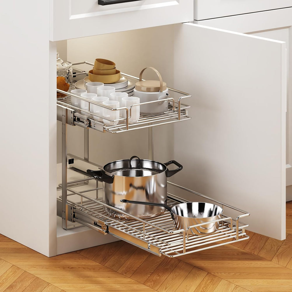 2 Tier Individual Pull Out Cabinet Organizer 10½" W x 18" D, Heavy ...