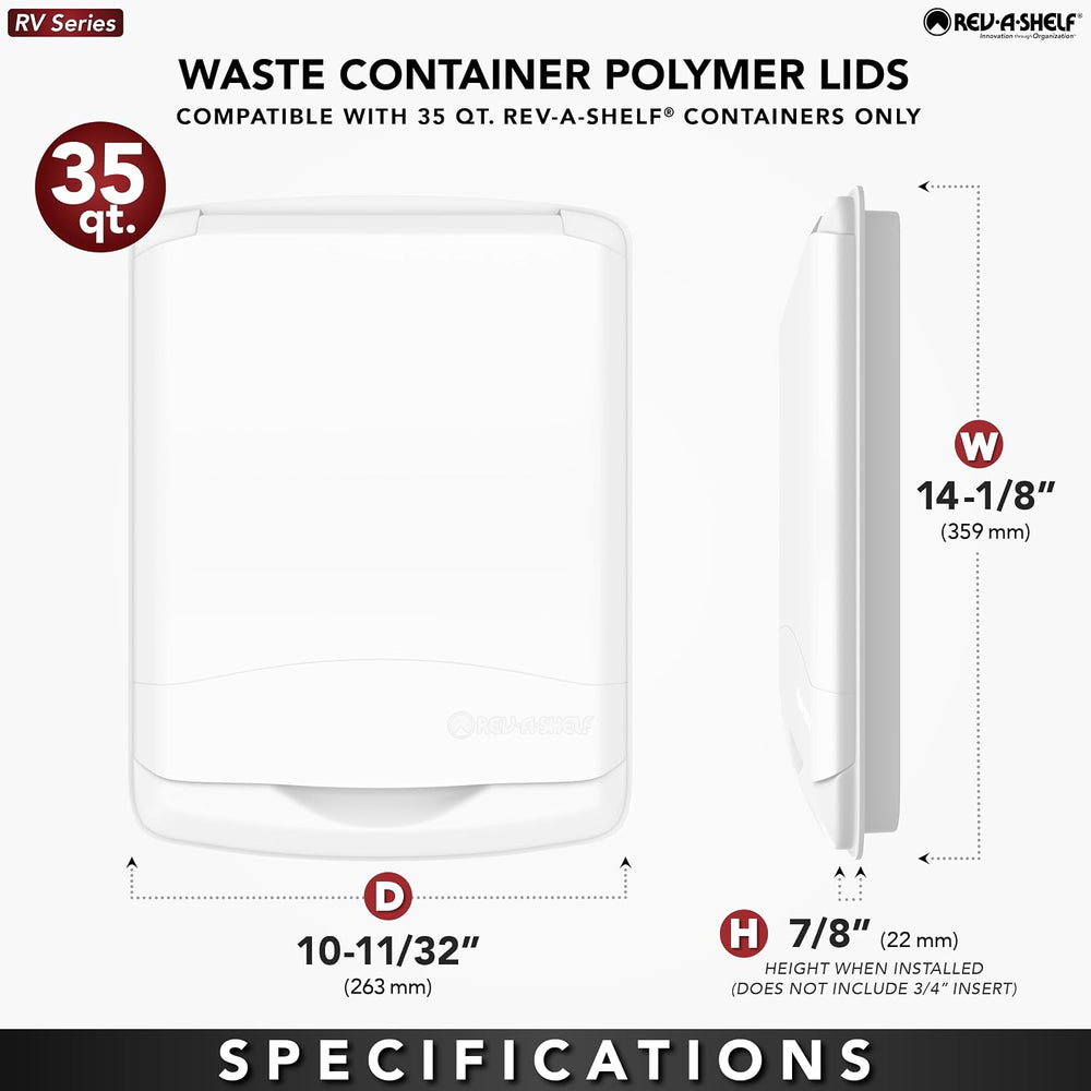 Rev-A-Shelf 35 Qt Garbage Can Lid for Base Kitchen and Bathroom Cabinet Bin