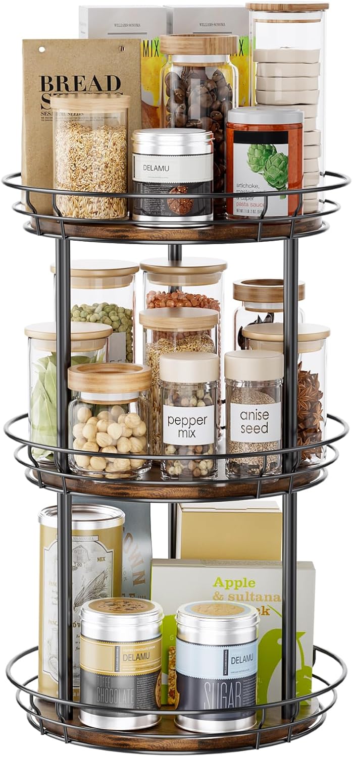 LAMU 3 Tier Lazy Susan Turntable Rotating Spice Rack Organizer for Cabinet