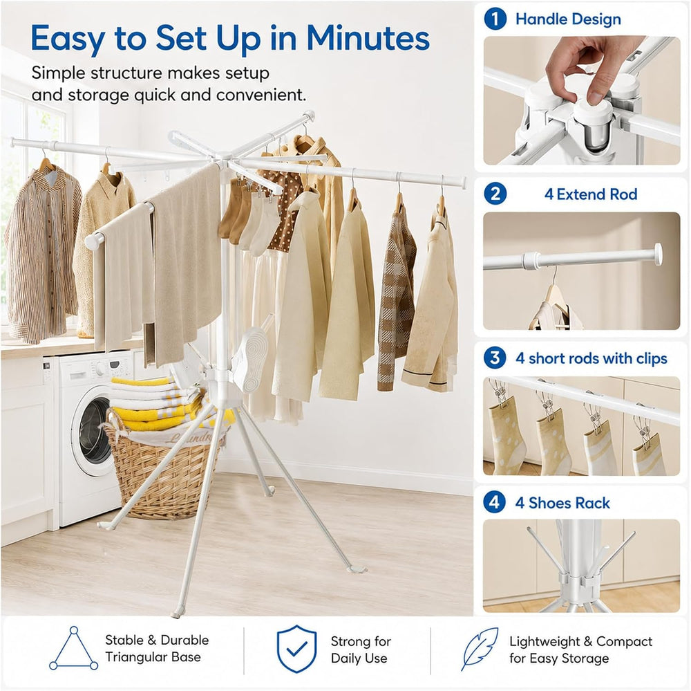 Clothes Drying Rack Foldable, 4-Legged Drying Rack Clothing Floor Standing