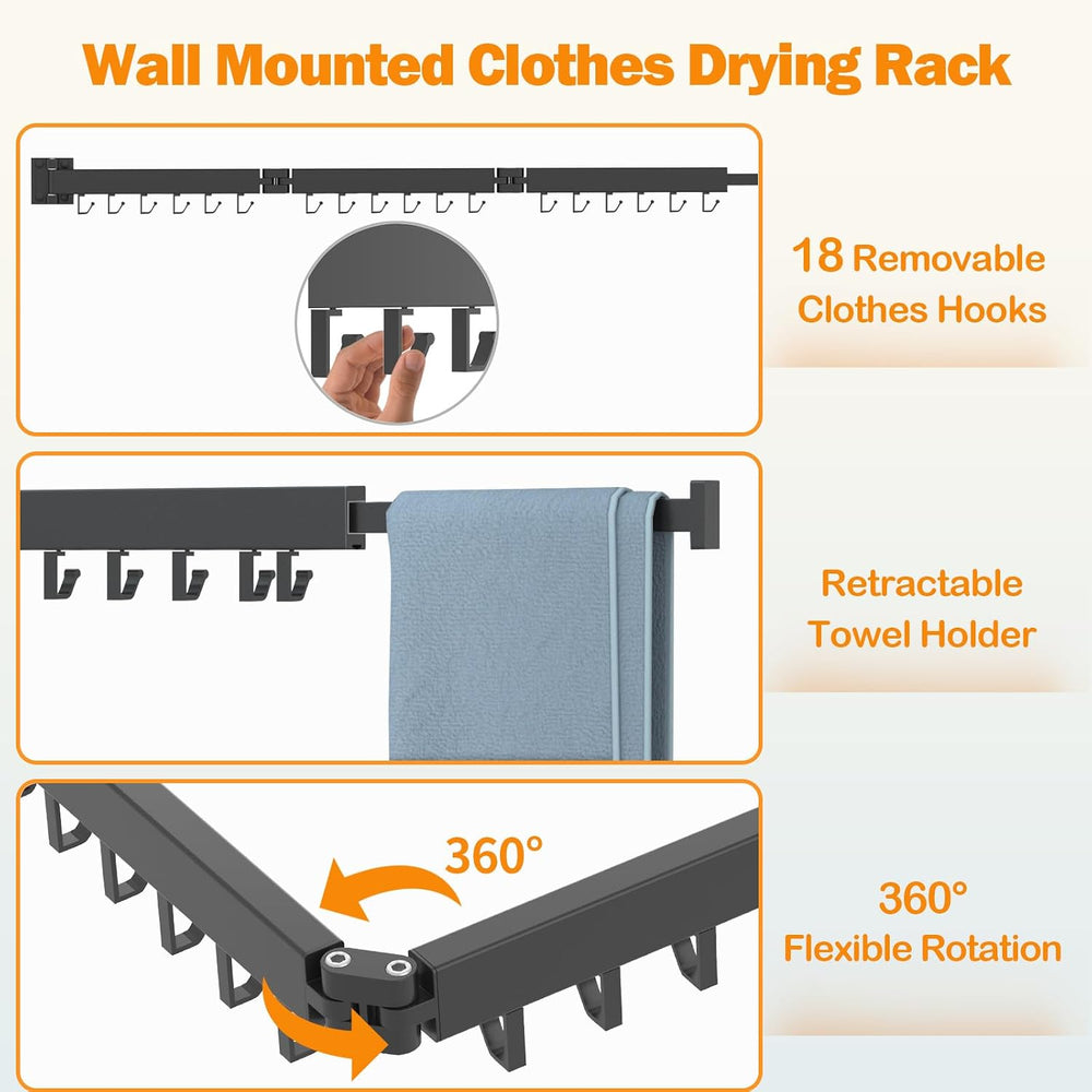 Kelisiting Foldable Clothes Drying Rack, 2 Fold Laundry Drying Rack Wall Moun...
