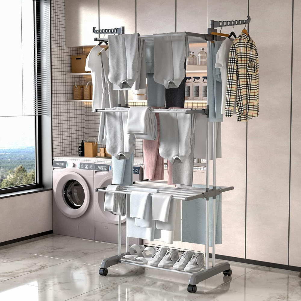 Winyousk [2023 Quality Upgrade Clothes Drying Rack, Movable 4-Tier Laundry Ra...