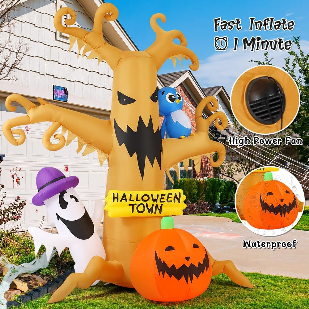 GOOSH 8 FT Halloween Inflatables Dead Tree Outdoor Decorations with Owl Ghost...