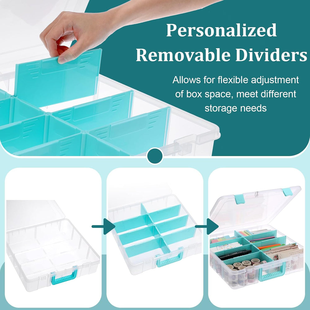 BTSKY Clear Plastic Dividing Storage Box with 8 Compartments Sewing Box