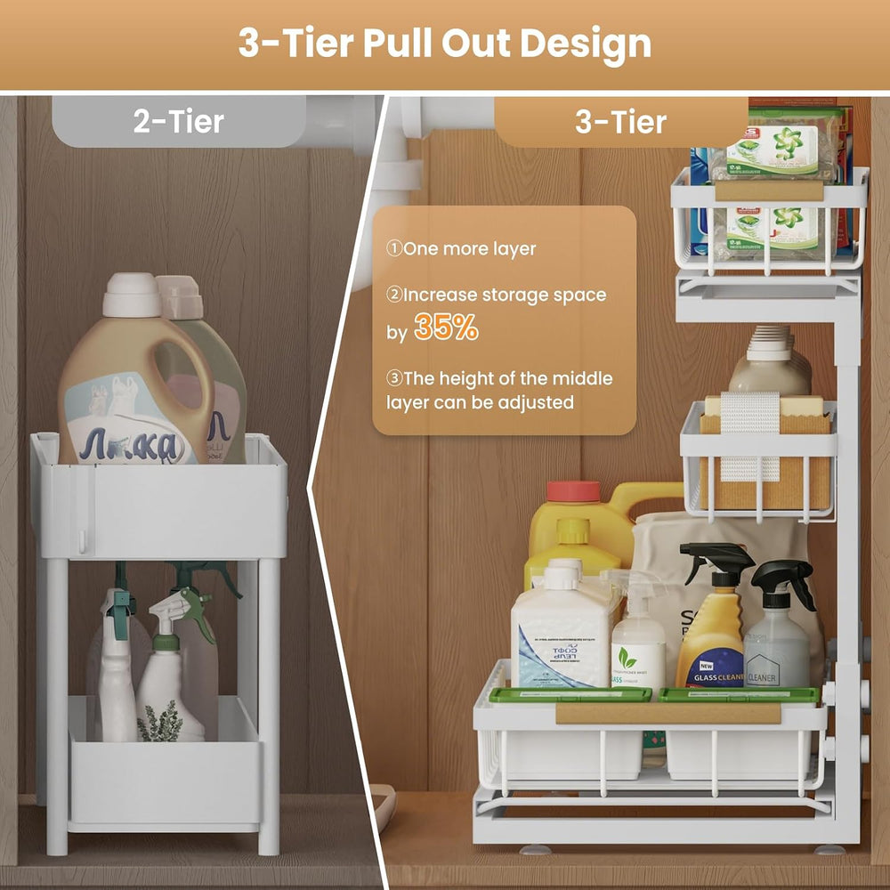 Under Sink Organizer and Storage for Bathroom and Kitchen - 2 Pack 3 Tier