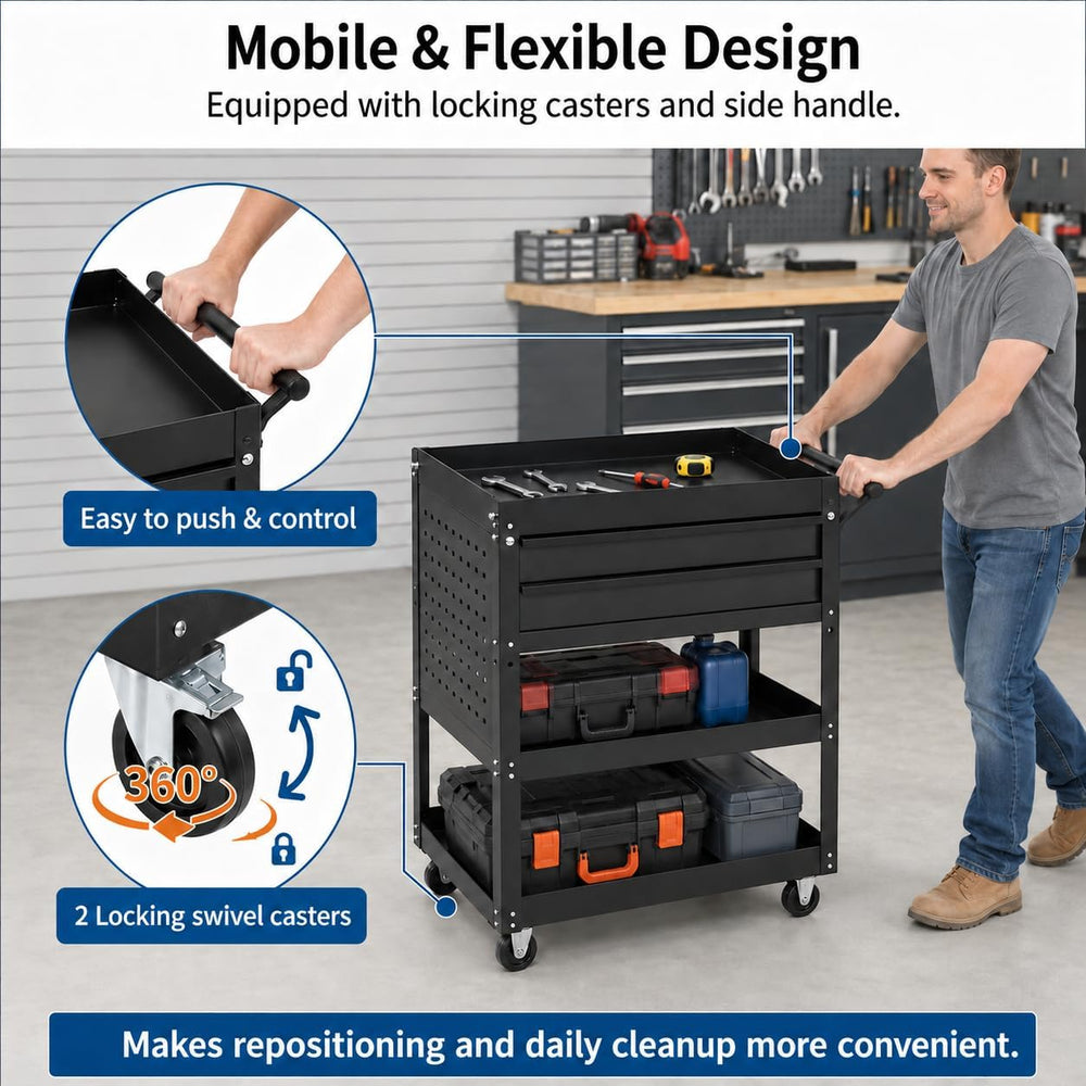 Garvee 30 Inch Rolling Tool Cart on Wheels, 3 Tier Steel Utility Tool Cabinet...