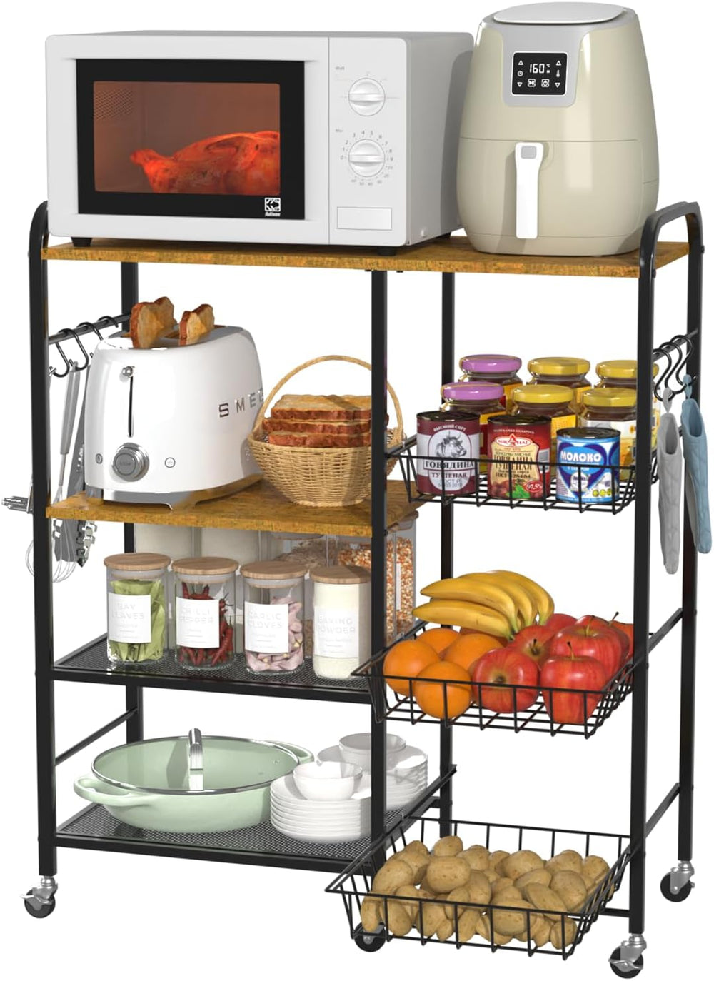 HapiRm Rolling Kitchen Microwave Cart - 4 Tier Kitchen Island on Wheels