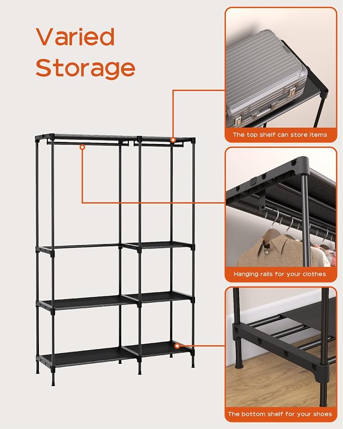 Clothes Rack, Portable Closet, 44.9 Inch Large Capacity Wardrobe Closet