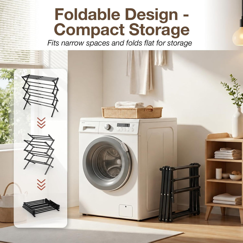 Foldable Clothes Drying Rack Heavy Duty Easy Install, Black