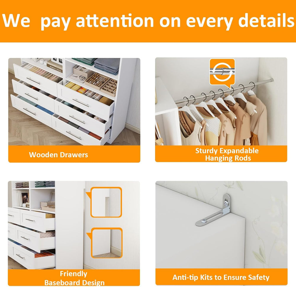 Closet System with 6 Wooden Drawers, 6.5-16FT Corner Closet Organizer System ...