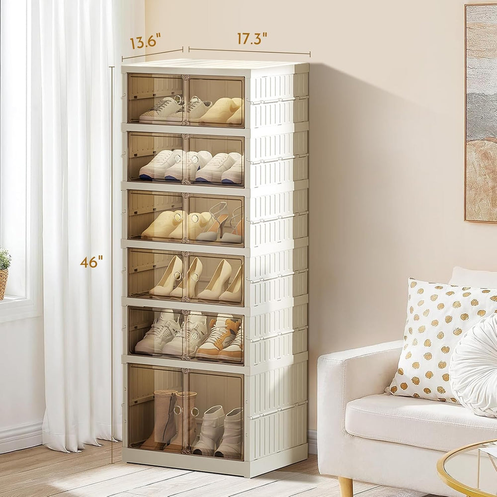 ELPHECO 6 Tier 12 Pairs Foldable Shoe Rack Shoe Organizer with Magnetic Doors...