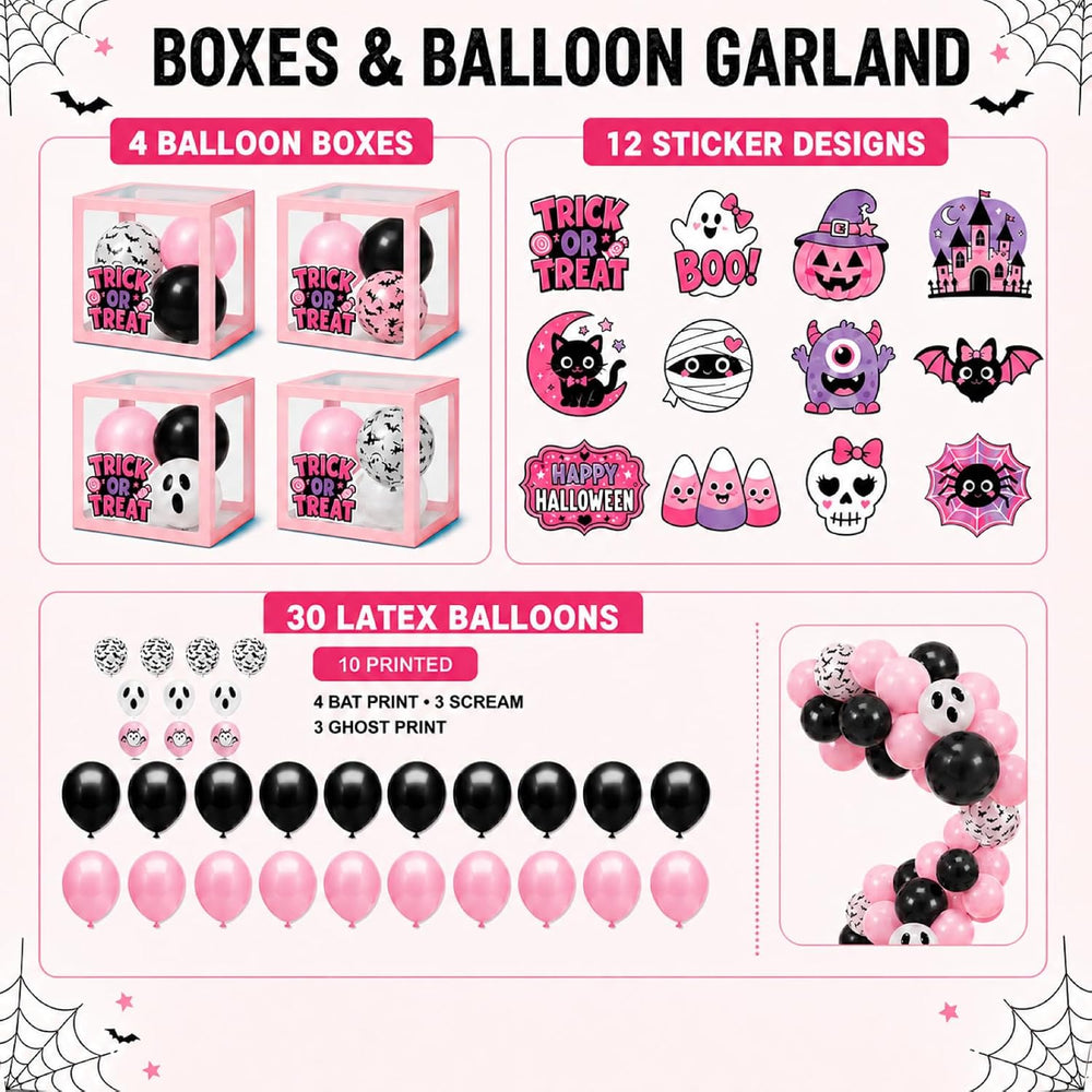 UJoyant Pink Halloween Party Decorations, Birthday Kit with 4 Balloon Boxes