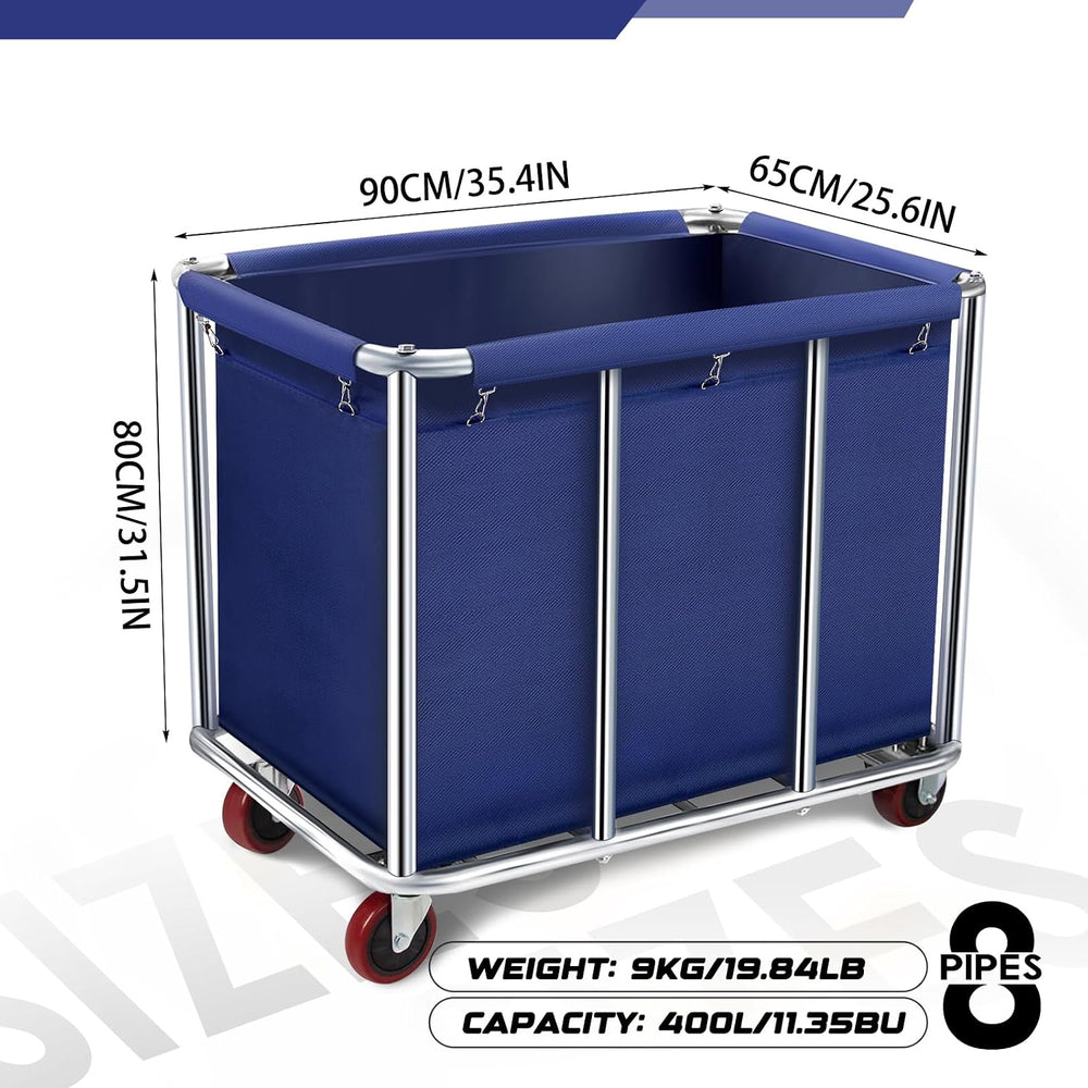 Commercial Laundry Cart with Wheels, 400L Large Rolling Laundry Cart with Ste...