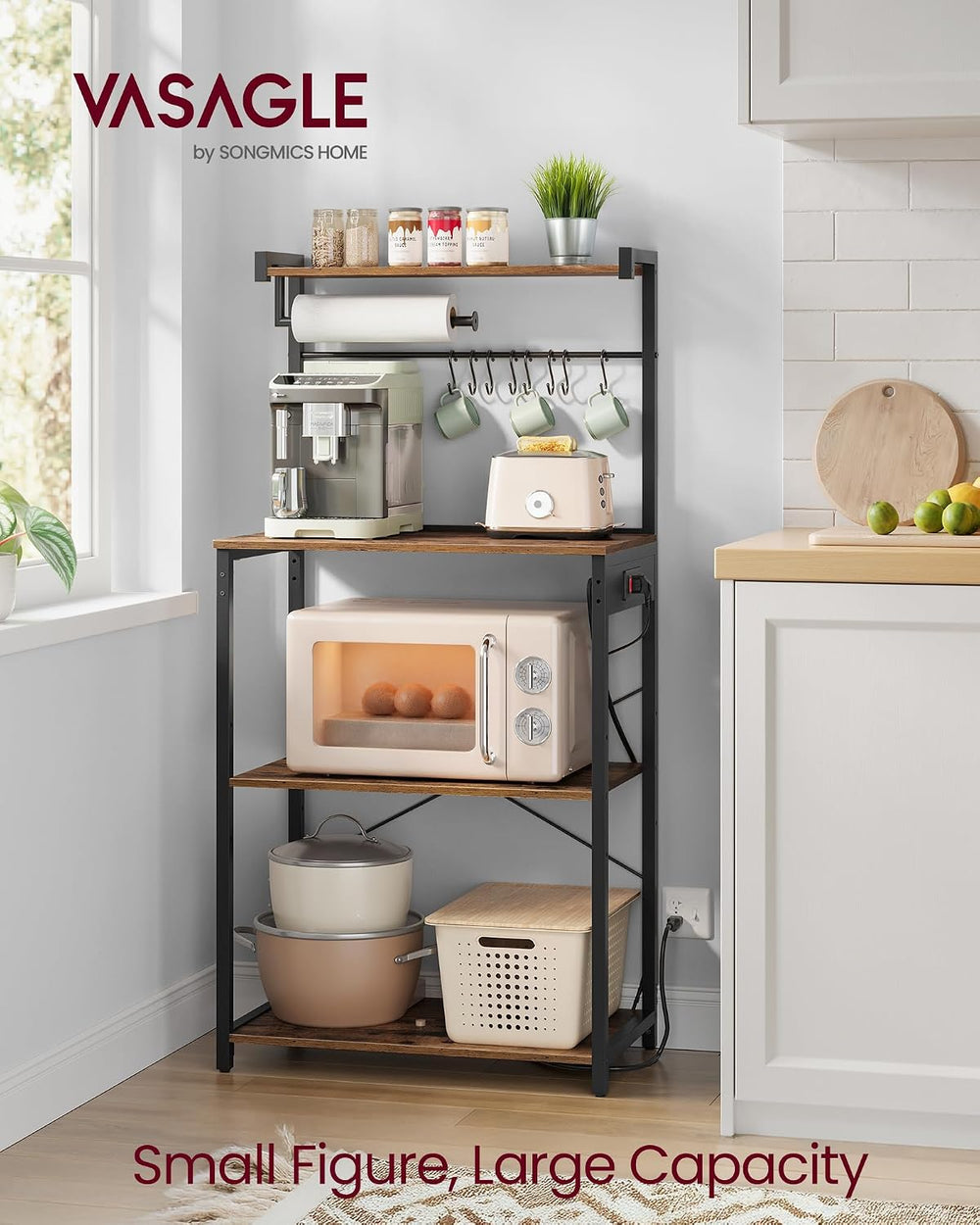 VASAGLE 4-Tier Kitchen Bakers Rack with Power Outlet, 23.6-Inch Wide