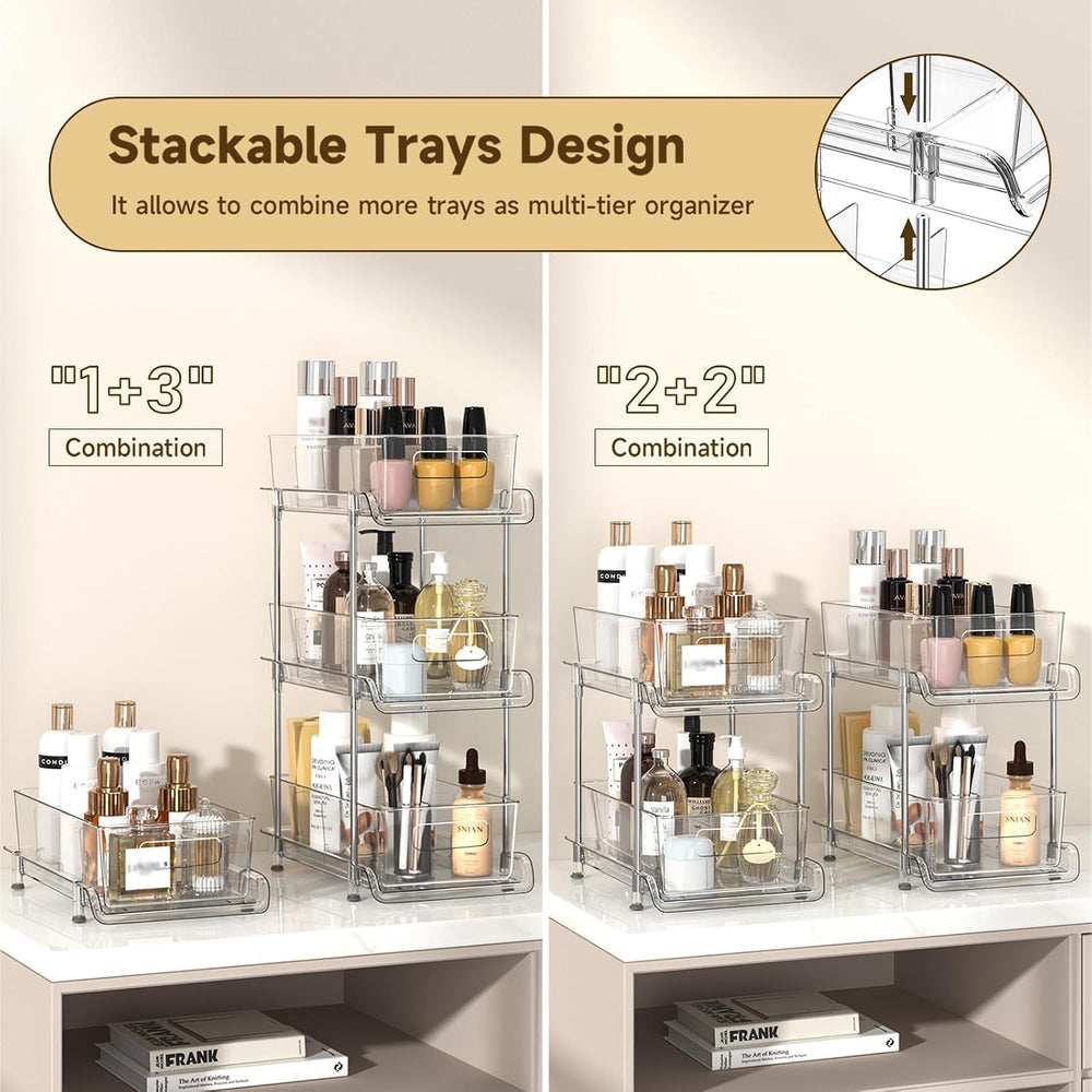 HIHEGD 2-Tier Bathroom Organizer with Dividers, Clear Under Sink and Pull-Out...