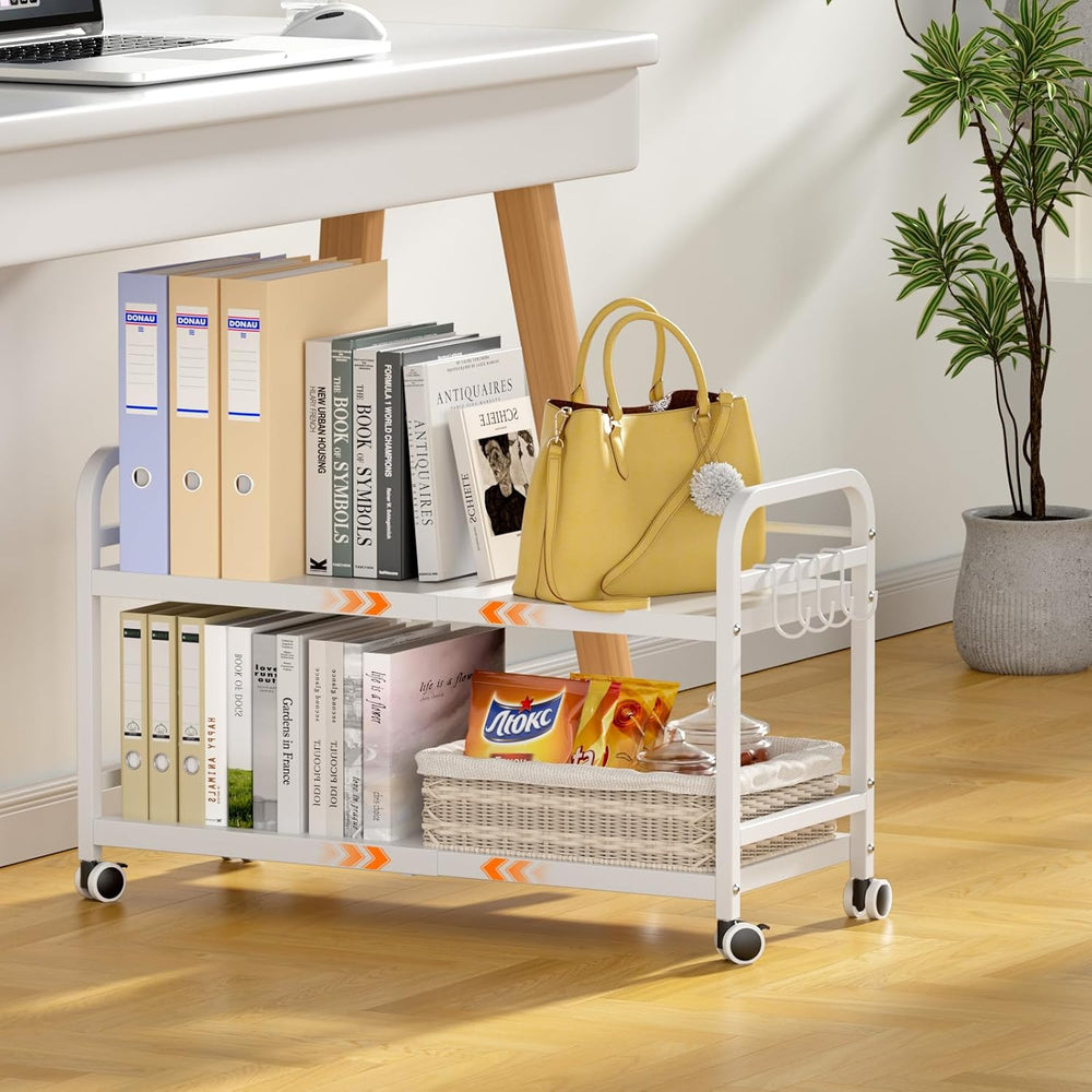 2-Tier Expandable Rolling Cart, Pantry Storage Cart with Wheels, Adjustable R...