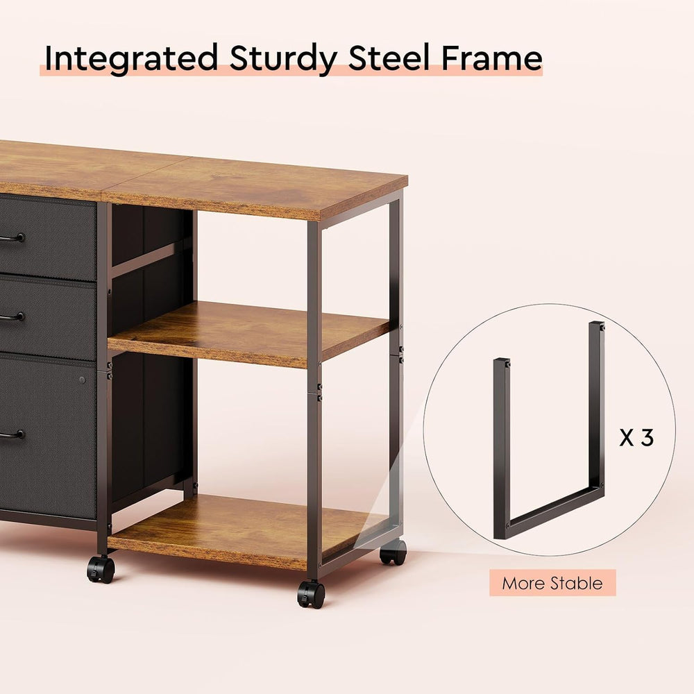 Maihail 3 Drawer File Cabinet with Wheels Rolling Printer Stand with Open Sto...