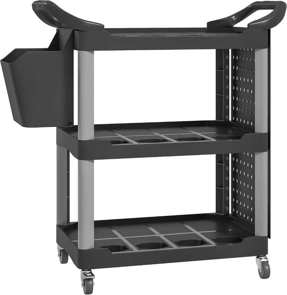 HOMCOM 3 Tier Utility Cart on Wheels with Pegboards, Black and Light Gray