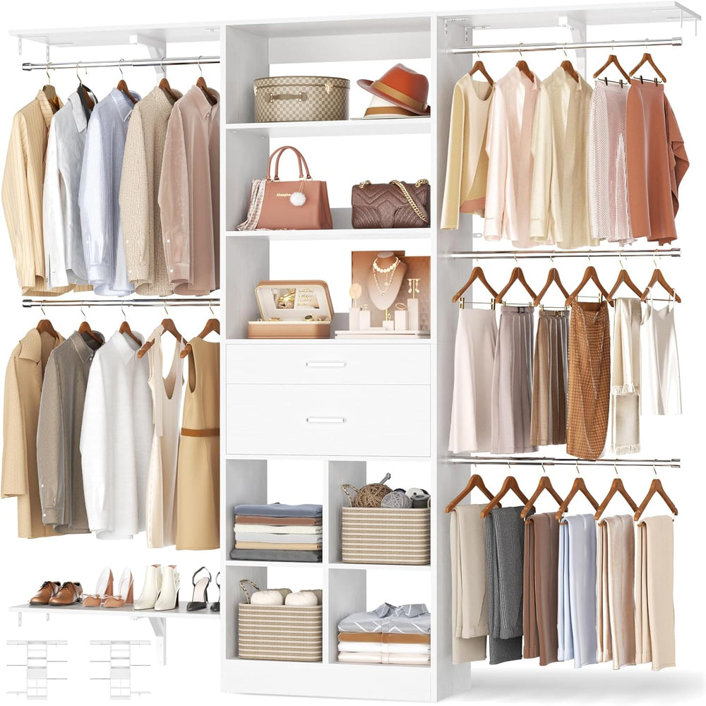 5FT Closet Organizer System with Wooden Drawers, 60 Inches Walk In Closet Sys...