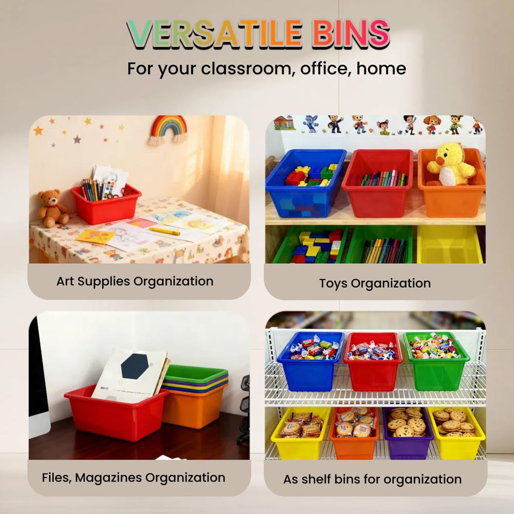 6 Pack Small Cubby Bins, Plastic Storage Containers for Classroom, Rainbow