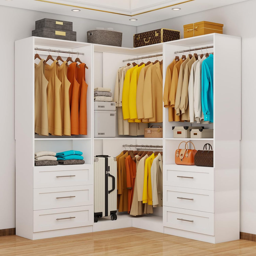 Closet System with 6 Drawers, Modular Corner Closet Organizer System with 7 H...