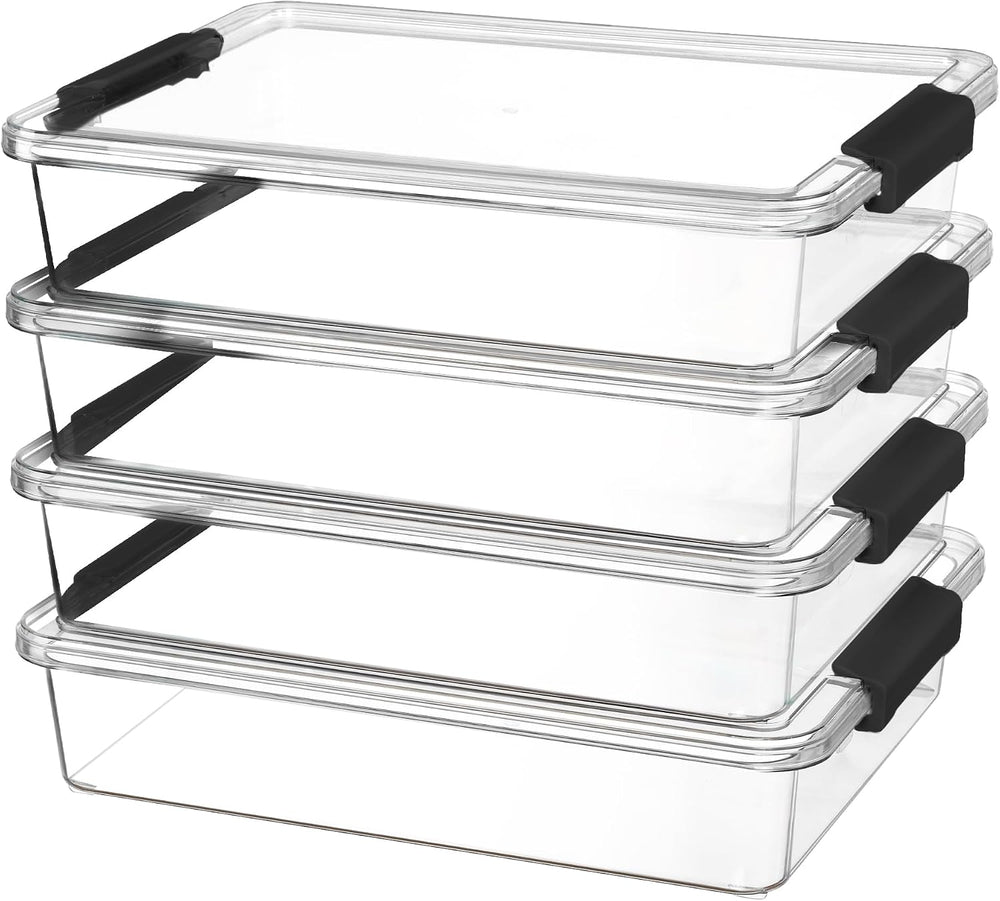 Vtopmart 4 Pack 6 Qt Plastic Storage Bins with Lids, Sensory Bins, Black