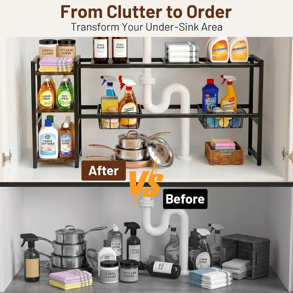 Housolution Expandable Under Sink Cabinet Organizer Rack and Storage Shelf