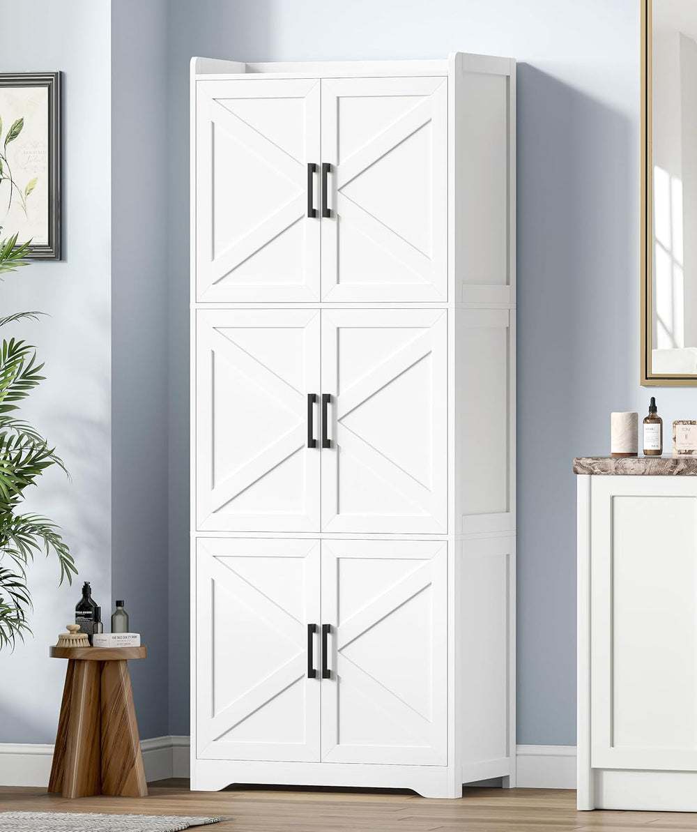 Akxomel 60.2''H Tall Bathroom Storage Cabinet with 6 Door, Pantry Cab...