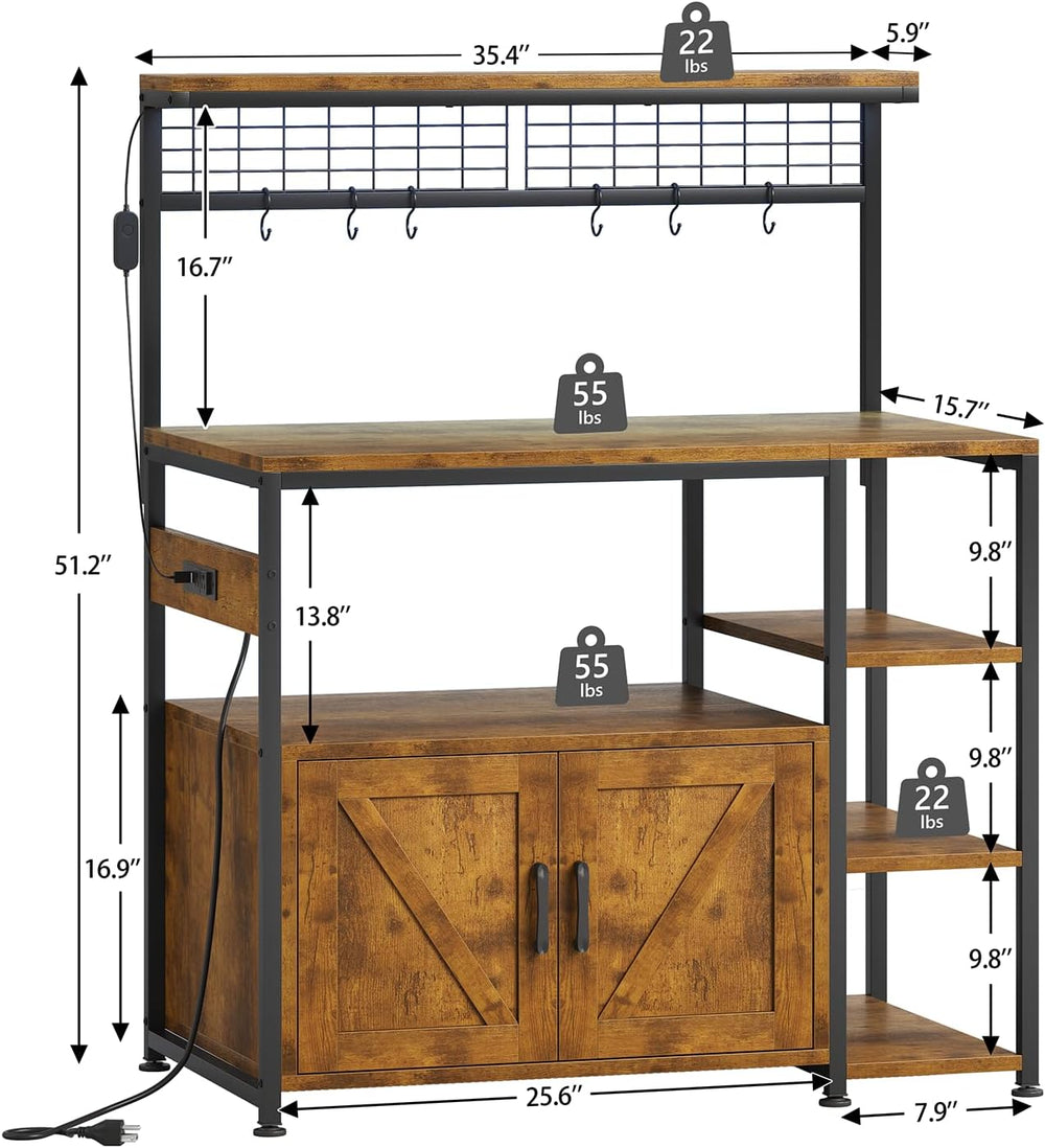 TVU Bakers Rack with Power Outlet and LED Light, Microwave Stand with Storage...