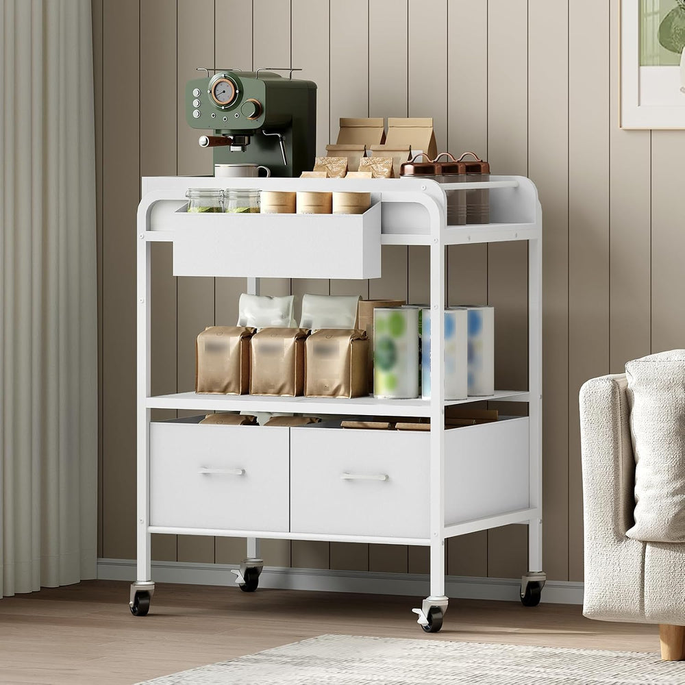 MAHANCRIS Rolling Kitchen Cart, 3 Tier Microwave Table Stand with Storage