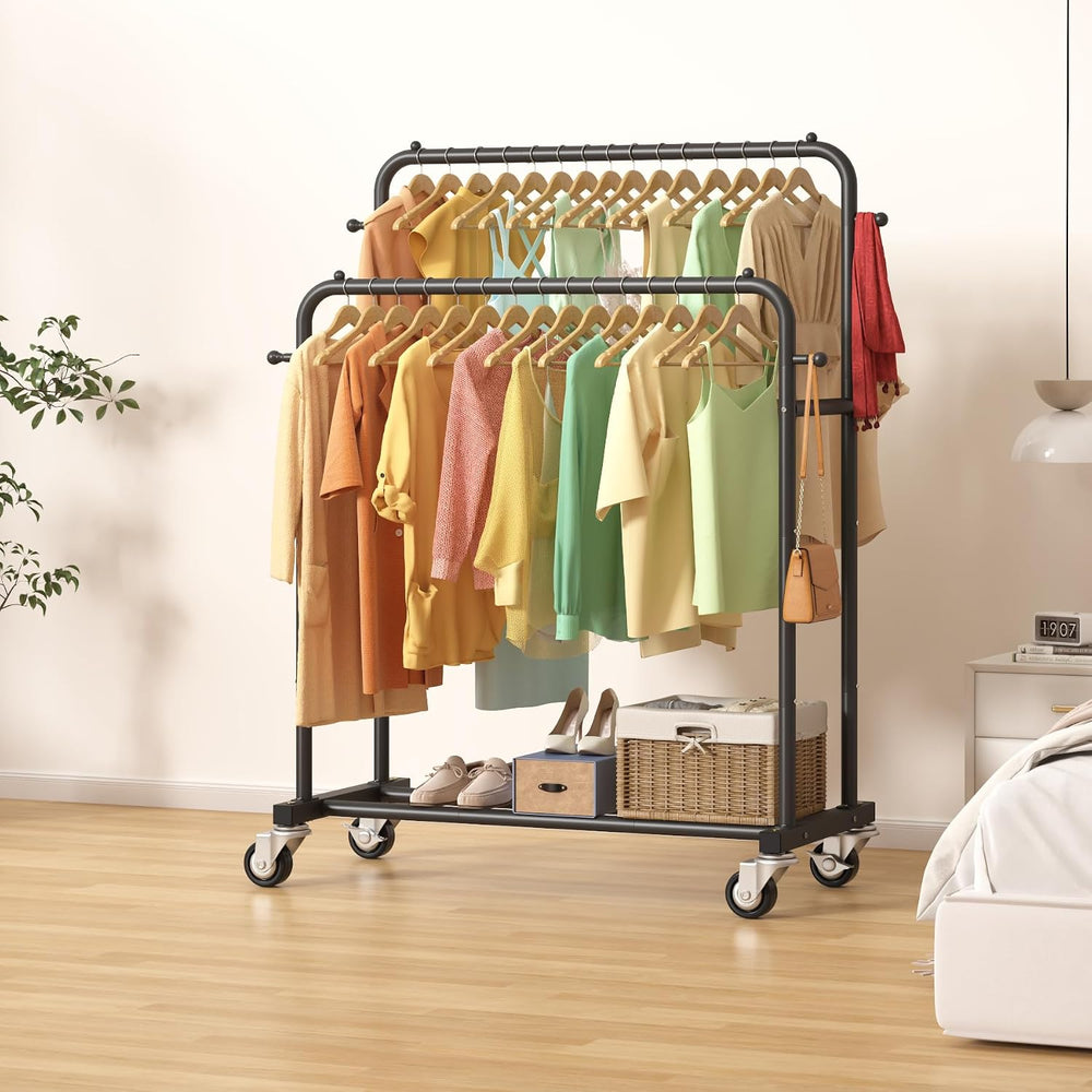 Laiensia Double Rods Garment Rack with Wheels, Clothing Rack for Hanging Clot...
