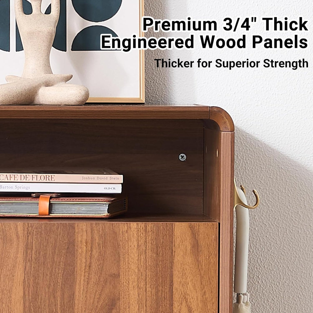Walnut Shoe Cabinet with Doors, Large Shoe Storage Cabinet for Entryway