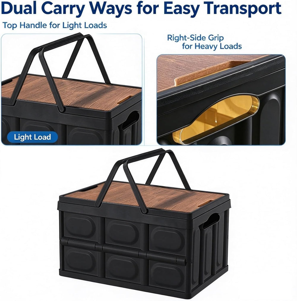 Plastic Collapsible Trunk Organizer Box, Camping Crate with Lid 30L 2 Packs