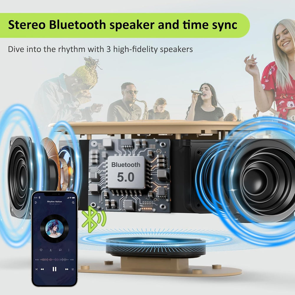 DreamSky Alarm Clock Radio with Wireless Charging and Bluetooth Speaker