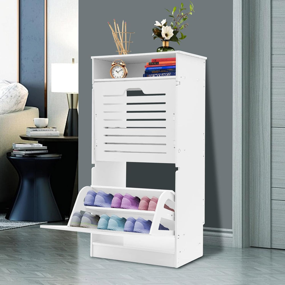 Free Standing Shoe Rack for Entryway, Hidden Narrow Shoe Storage Cabinet w/2 ...