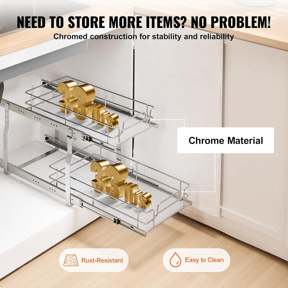 VEVOR Pull Out Cabinet Organizer, 12"W x 21"Dx15.2"H Heavy Dut...