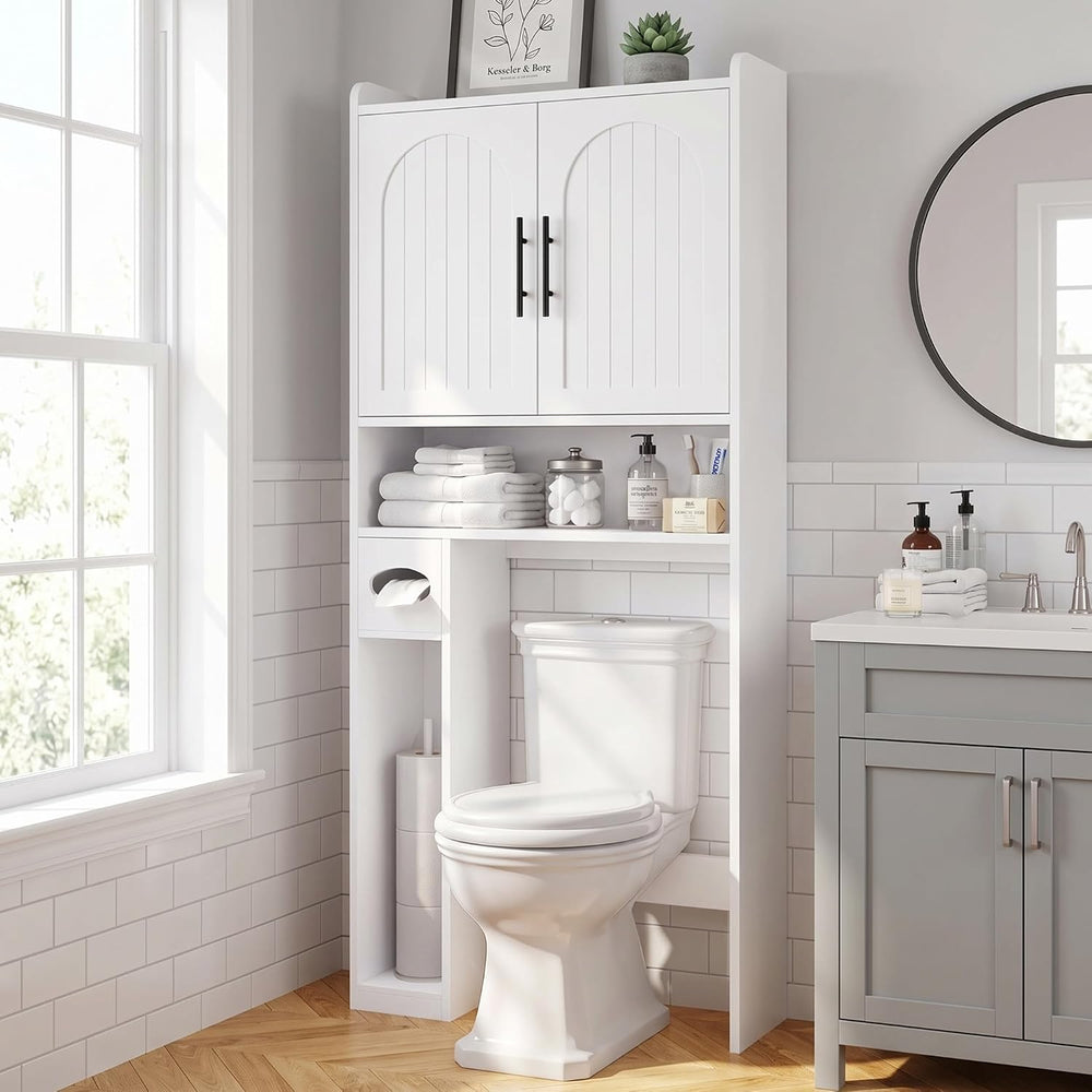 34"W Over the Toilet Storage Cabinet with Arched Doors, Wood