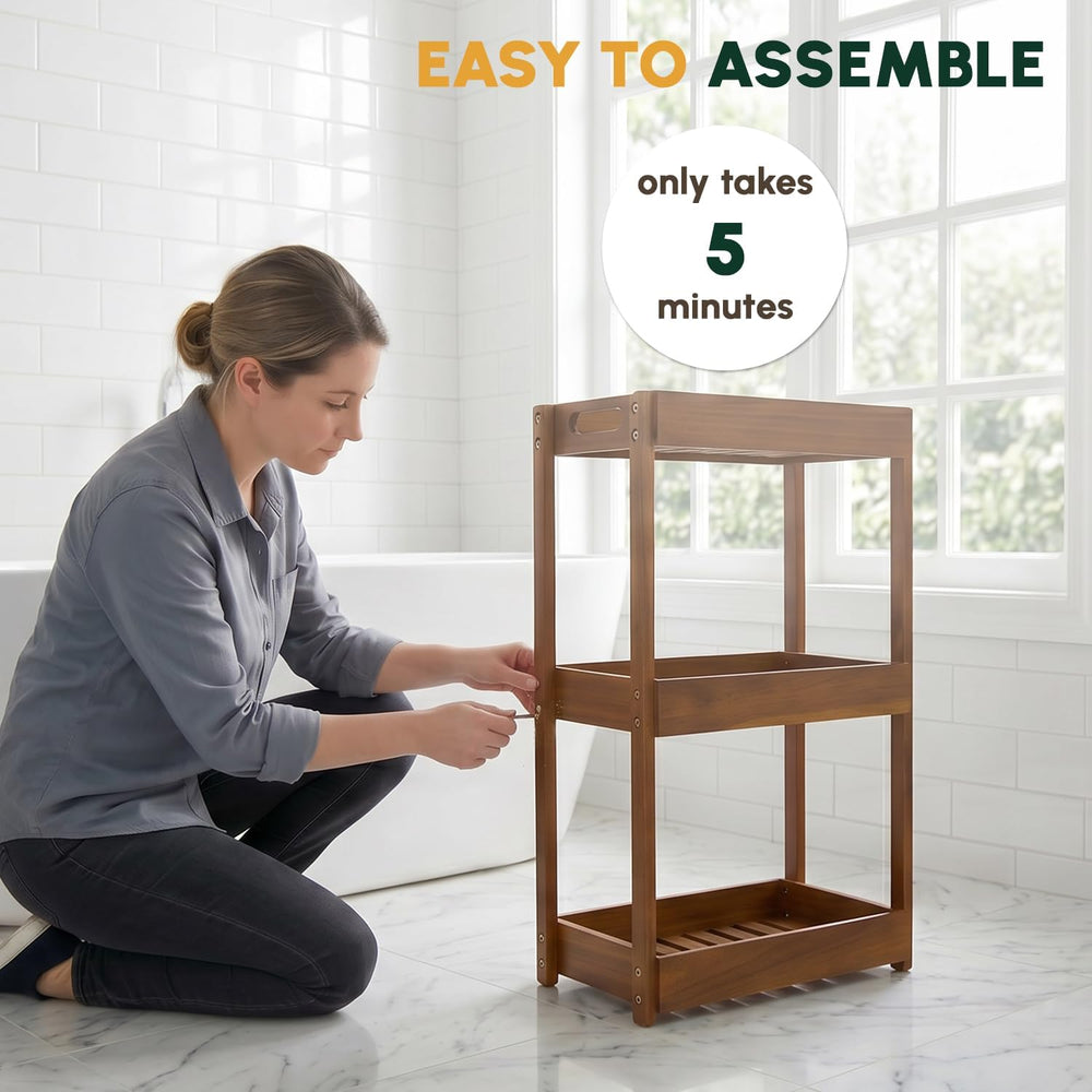 3-Tier Corner Standing Acacia Wood Shower Caddy Organizer