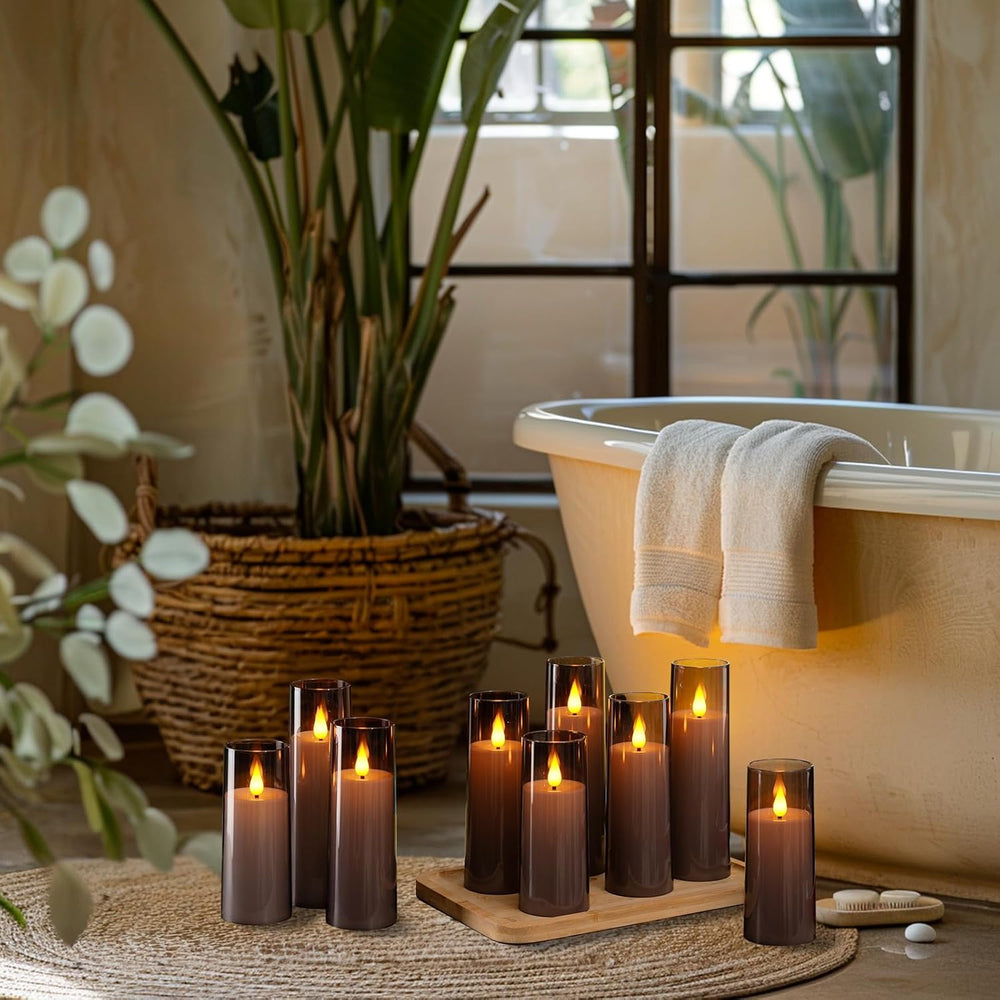 Amagic Grey Flameless Candles 9 Set, Battery Operated Halloween Candles