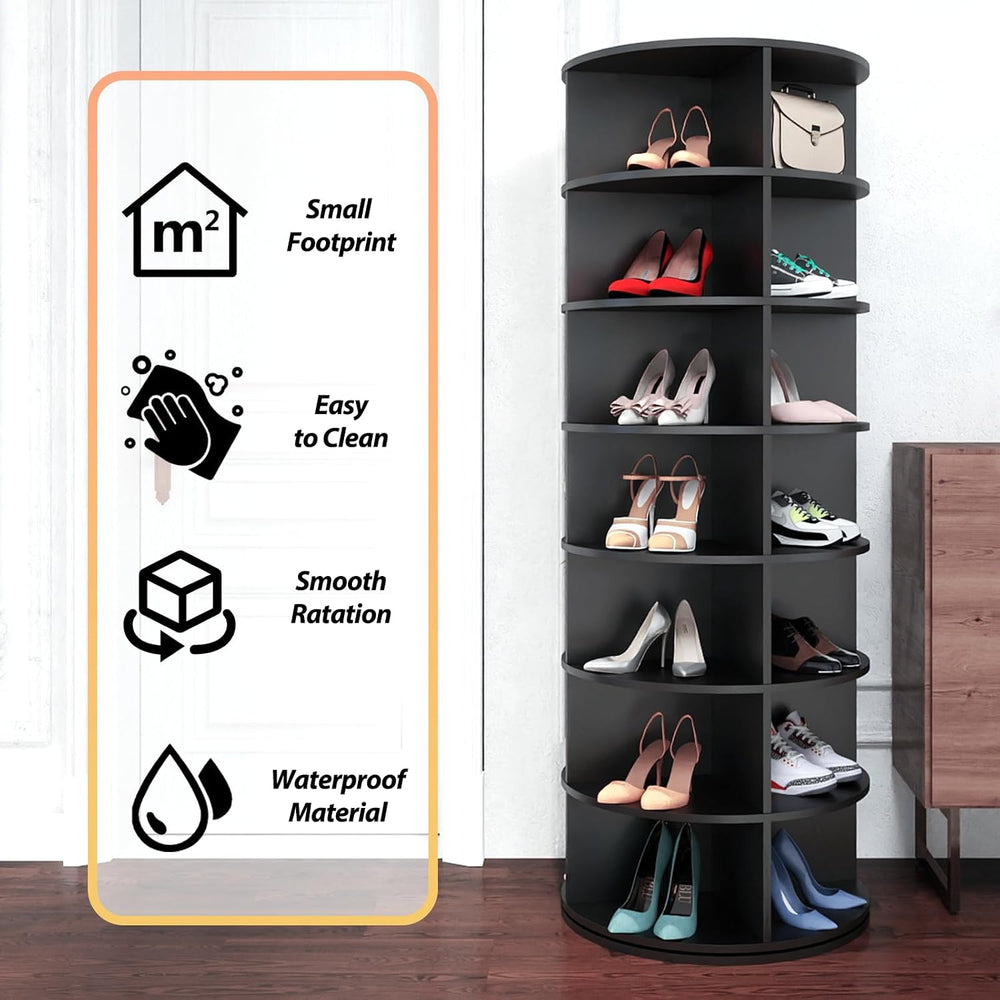 Rotating Shoe Rack, 7-Tier Spinning Shoe Rack, Free Standing Rotating Shoe Ra...