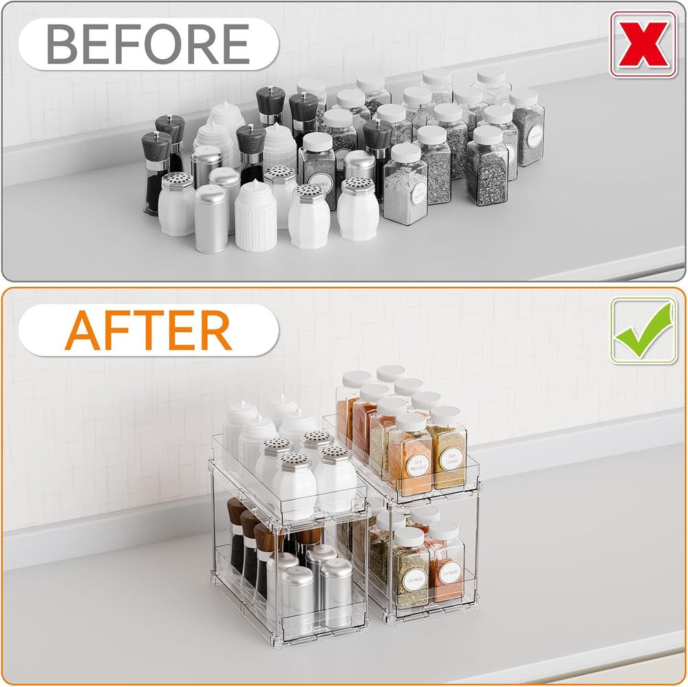 Yieach 4 Pack 2 Tier Vertical Spice Rack Pull Out,10.4'' Deep Narrow ...