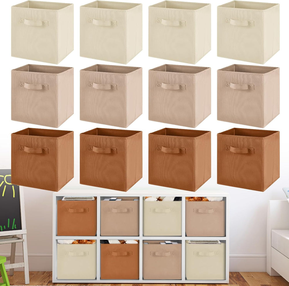 Yinder 12 Pcs Cube Storage Bin, Brown 10.5''x10.5''x11'