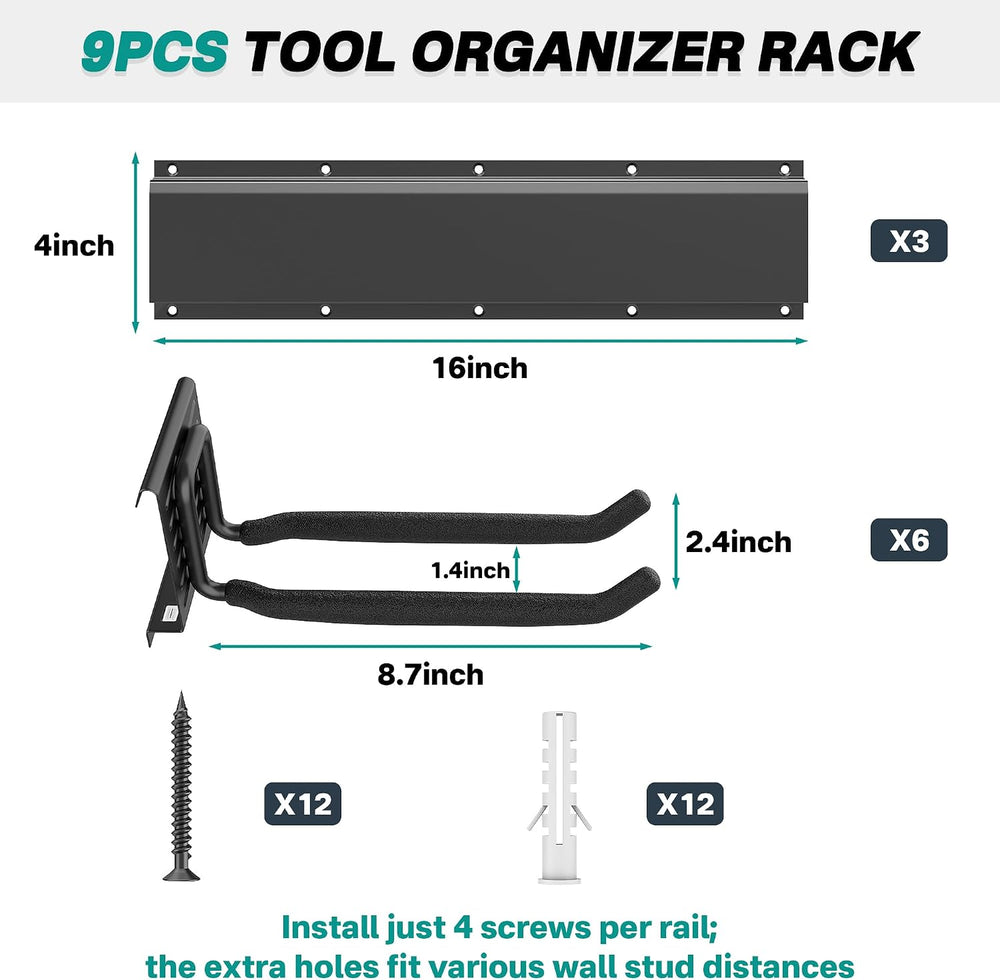 Garage Tool Storage Organizer, Wall Mount Garden Tool Rack