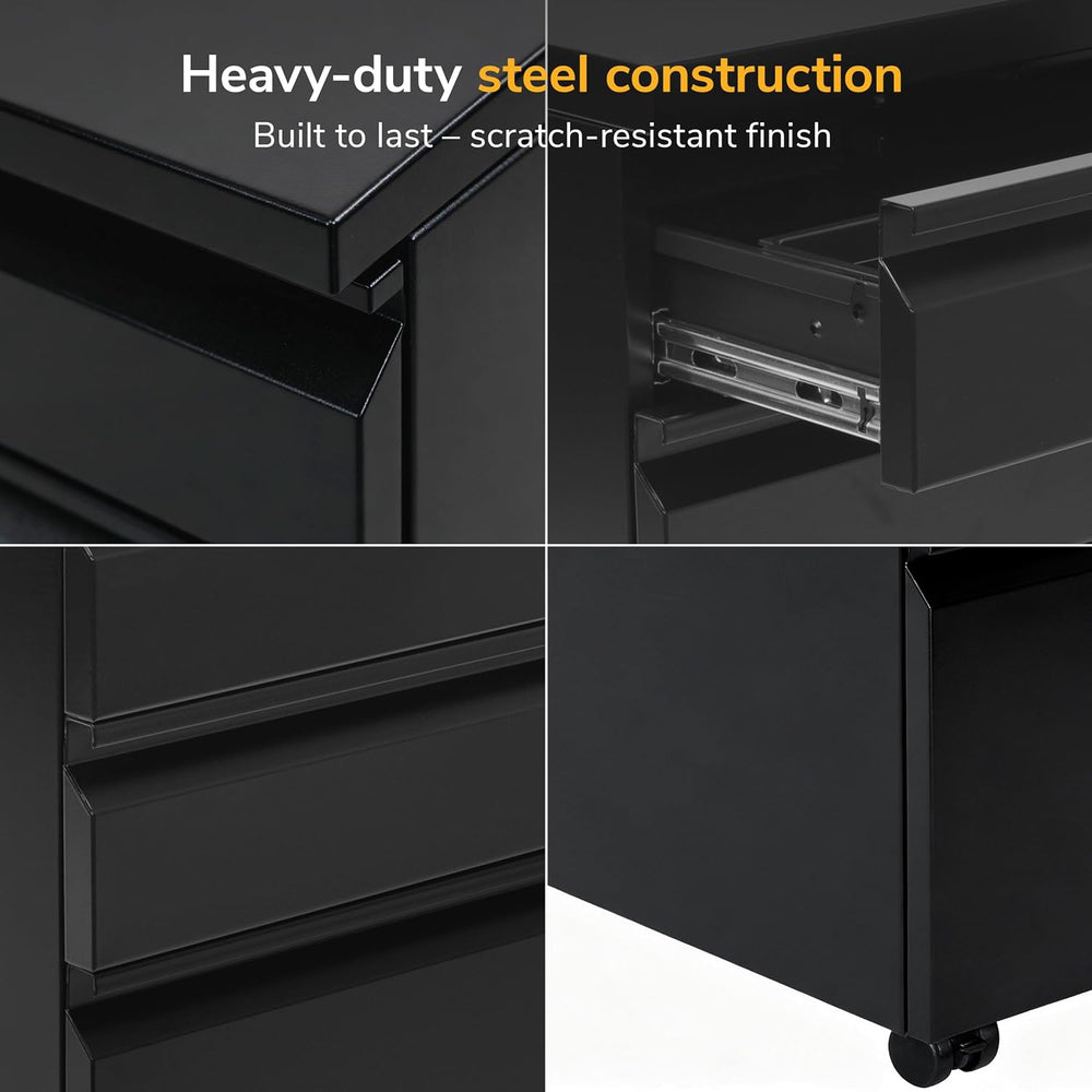 Mount-It! 3 Drawer File Cabinet with Lock and Wheels, Heavy-Duty Steel Rollin...