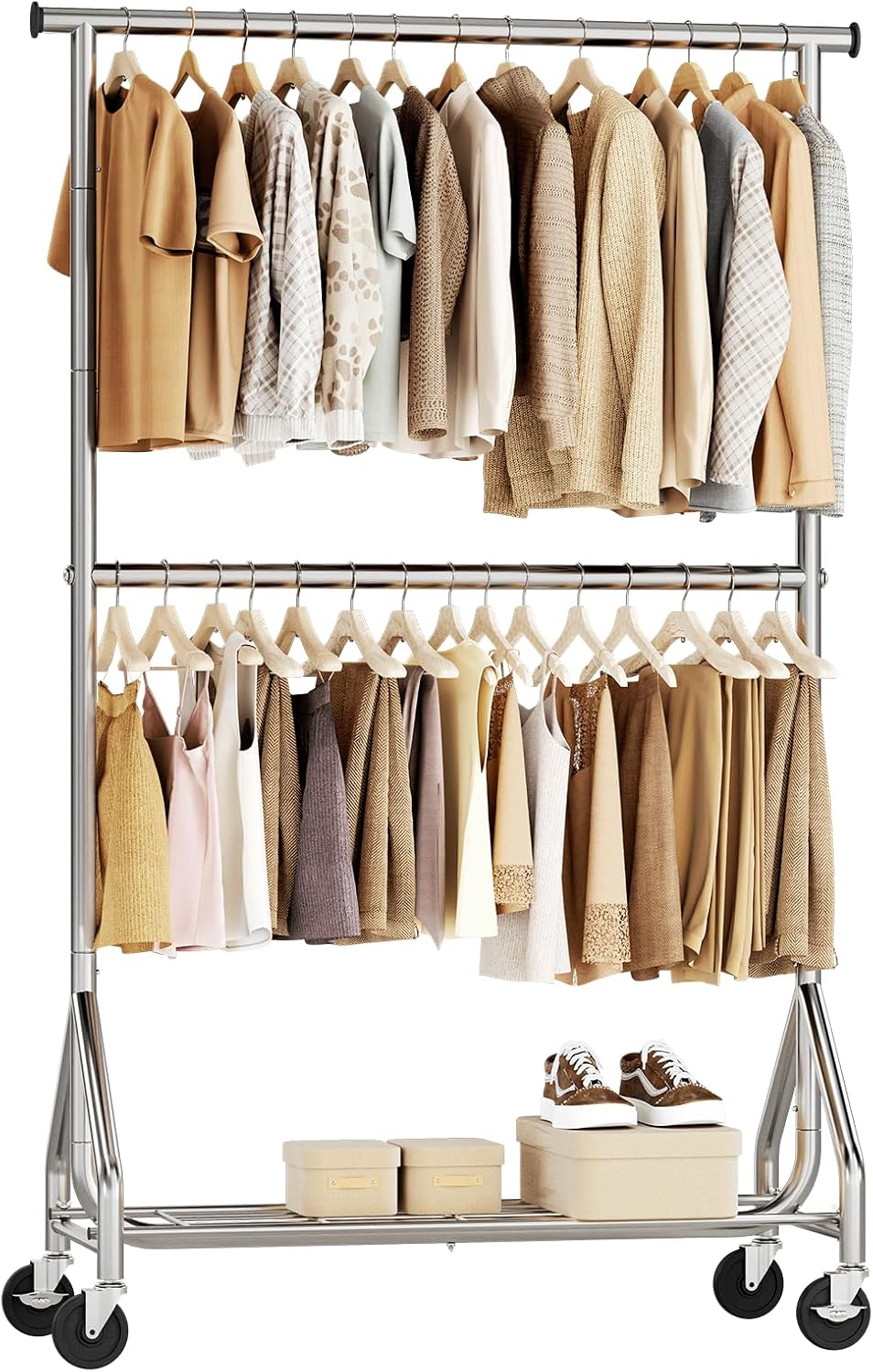 HYSEYY Heavy Duty Clothes Rack, Double Rod Clothing Rack for Hanging Clothes,...