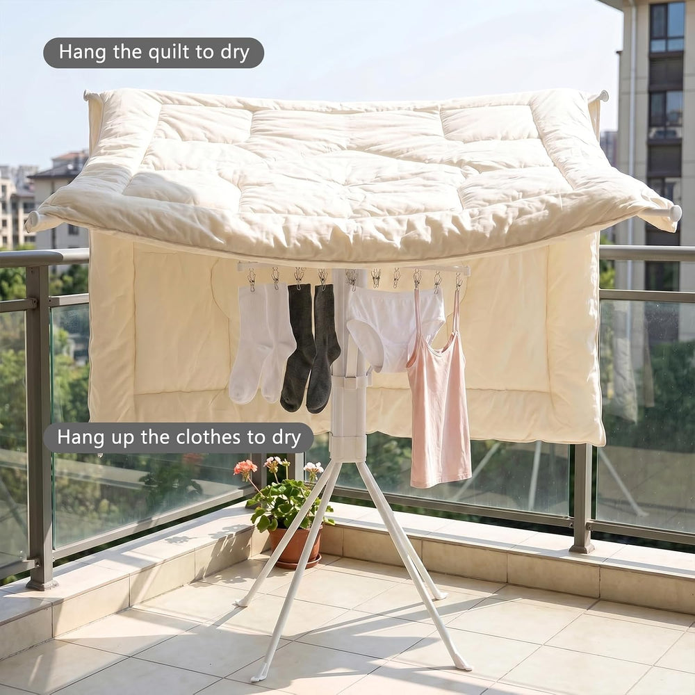 Foldable Four-Legged Clothes Drying Rack Extendable with 16 Clips