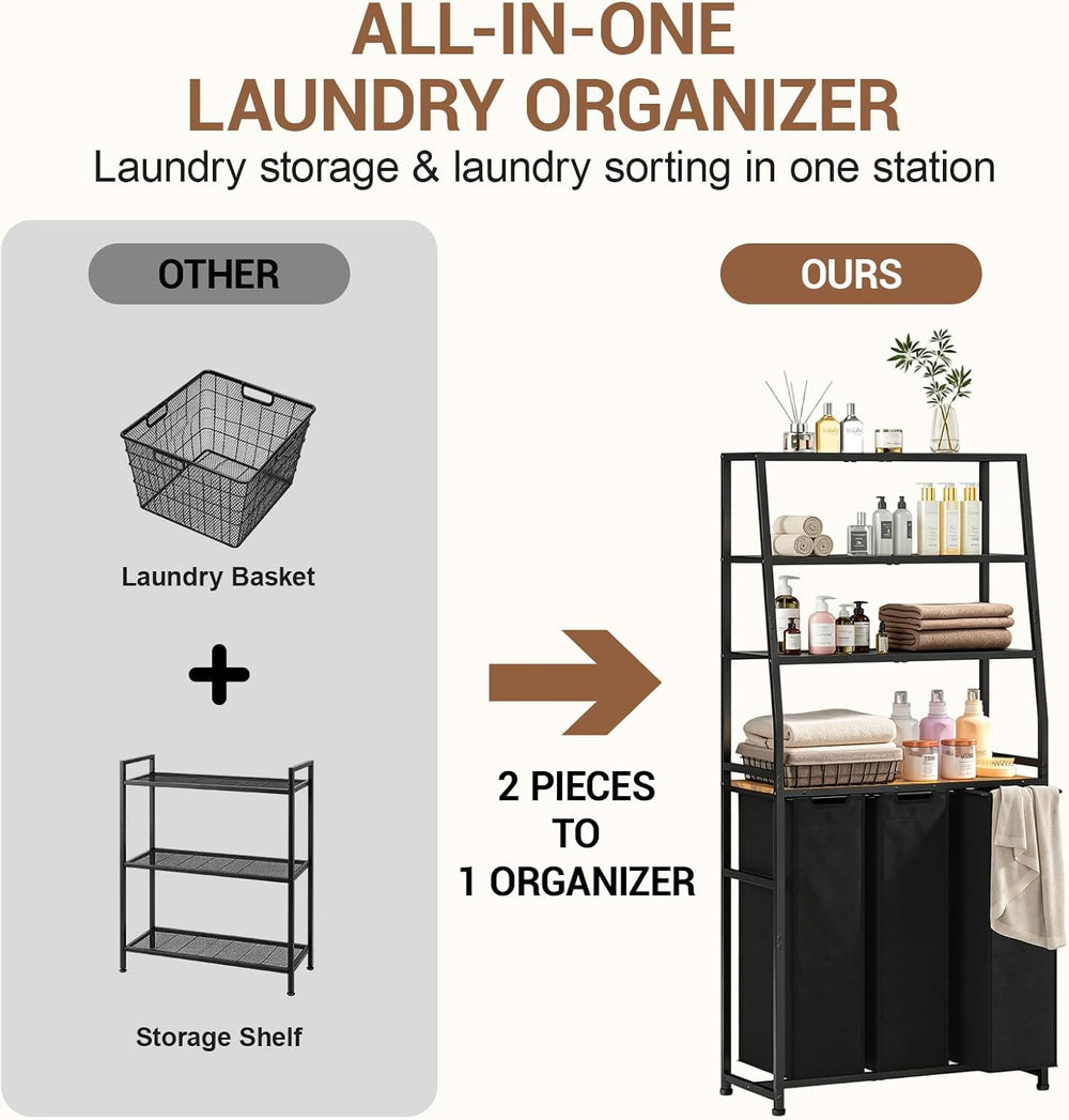 Laundry Hamper 3 Section, 4 Tier Laundry Basket Organizer